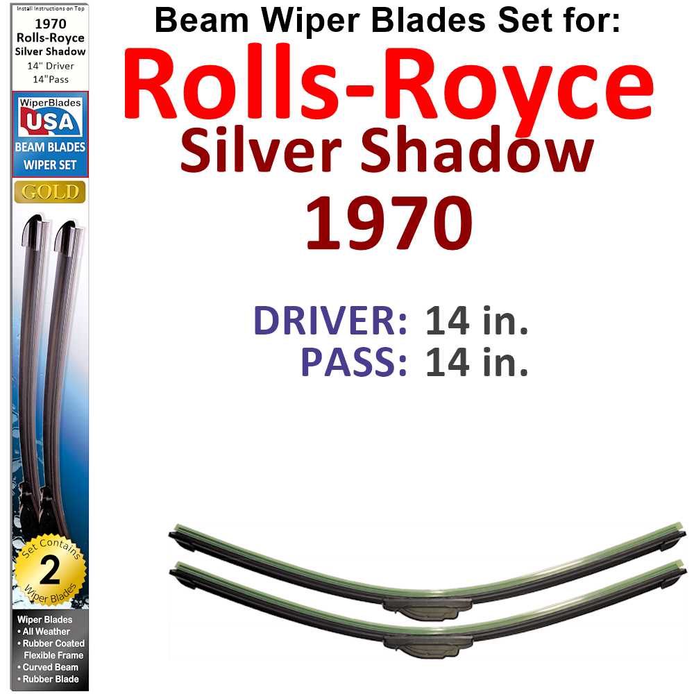 Set of two Beam Wiper Blades designed for 1970 Rolls-Royce Silver Shadow, showcasing their sleek low-profile design and durable rubber construction.