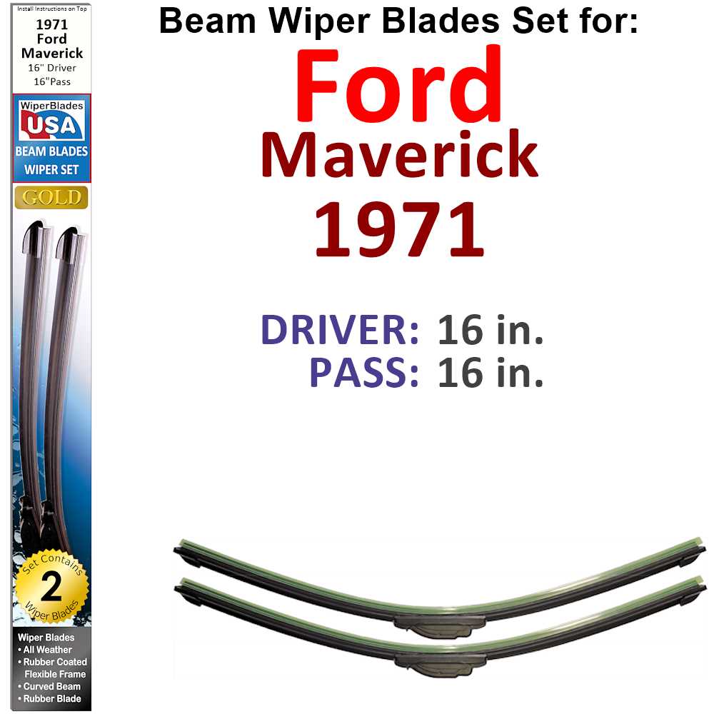 Set of two Beam Wiper Blades designed for 1971 Ford Maverick, showcasing their sleek design and durable construction.