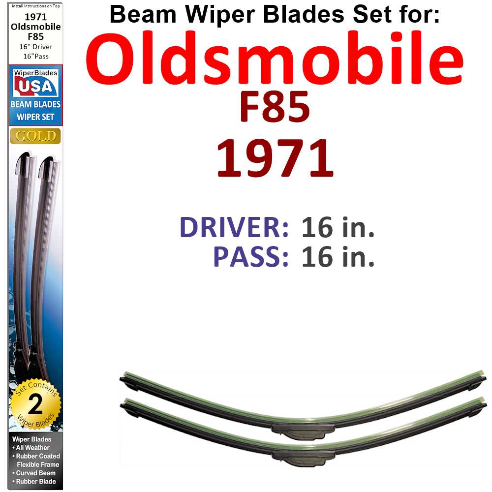 Set of two Beam Wiper Blades designed for 1971 Oldsmobile F85, showcasing their flexible and durable construction.