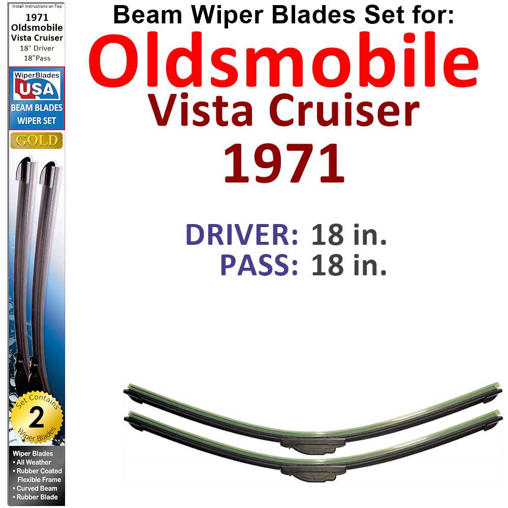 Set of 2 Beam Wiper Blades designed for 1971 Oldsmobile Vista Cruiser, showcasing their flexible and durable construction.