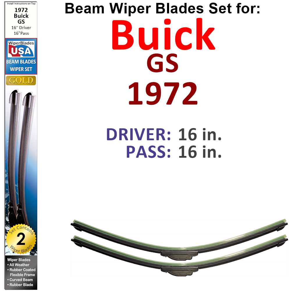 Set of two Beam Wiper Blades designed for 1972 Buick GS, showcasing their flexible and durable construction.