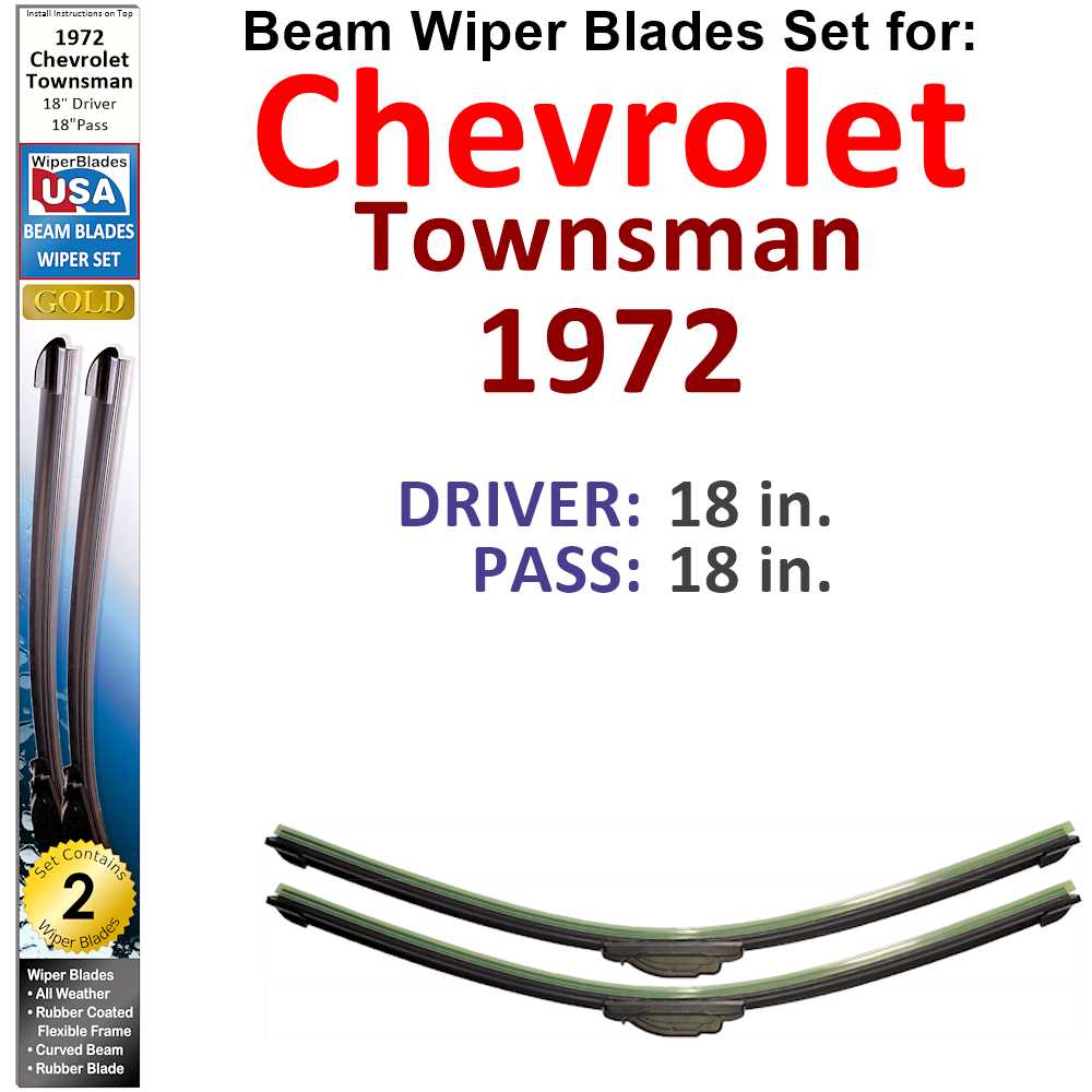 Set of 2 Beam Wiper Blades designed for 1972 Chevrolet Townsman, showcasing their flexible and durable construction.