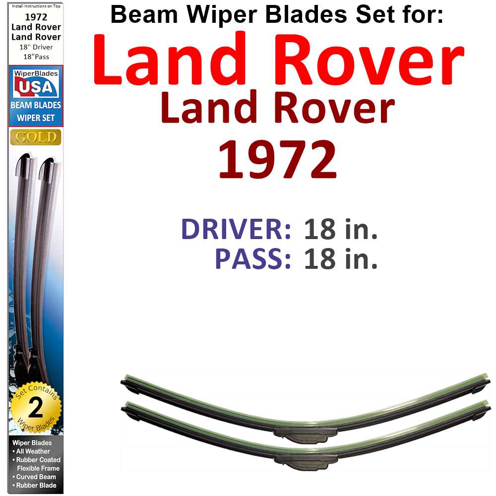 Set of 2 Beam Wiper Blades designed for 1972 Land Rover, showcasing their sleek design and flexible structure.