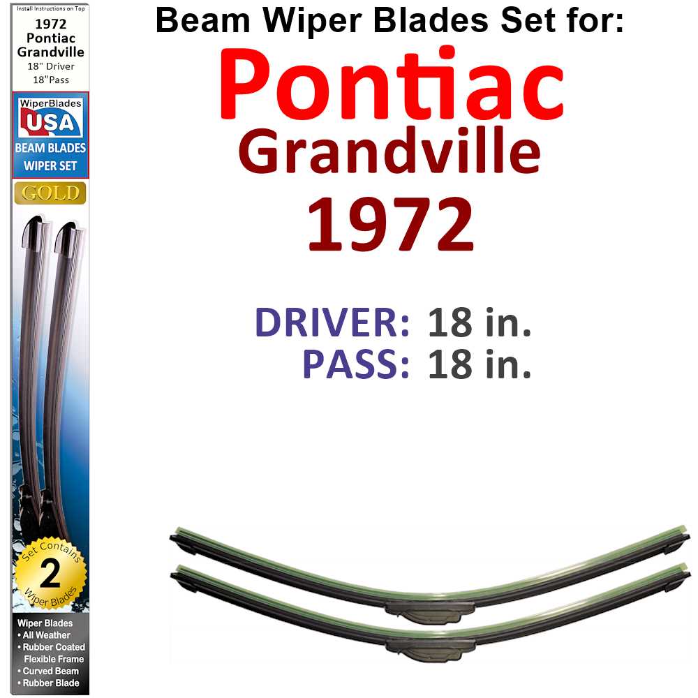 Set of two Beam Wiper Blades designed for 1972 Pontiac Grandville, showcasing their flexible and durable construction.