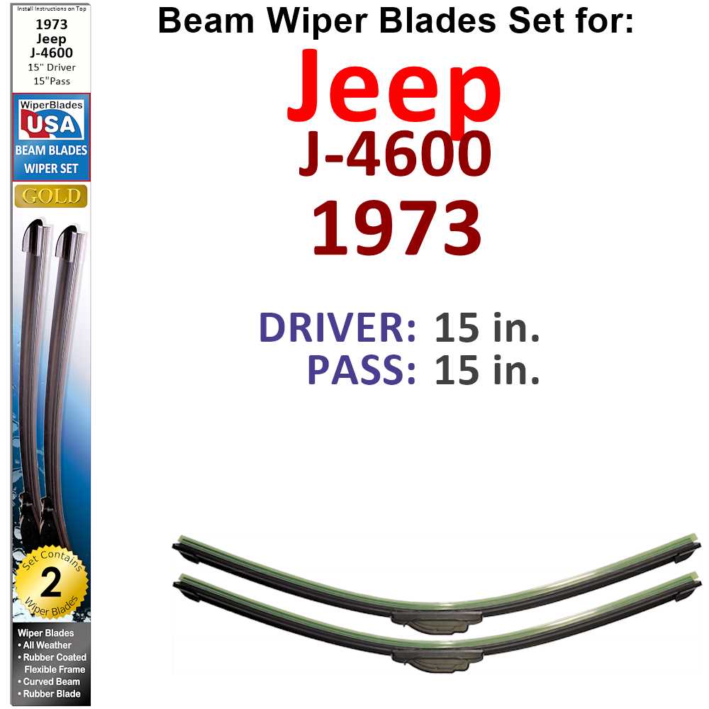 Set of two Beam Wiper Blades designed for 1973 Jeep J-4600, showcasing their flexible and sealed construction for optimal windshield cleaning.