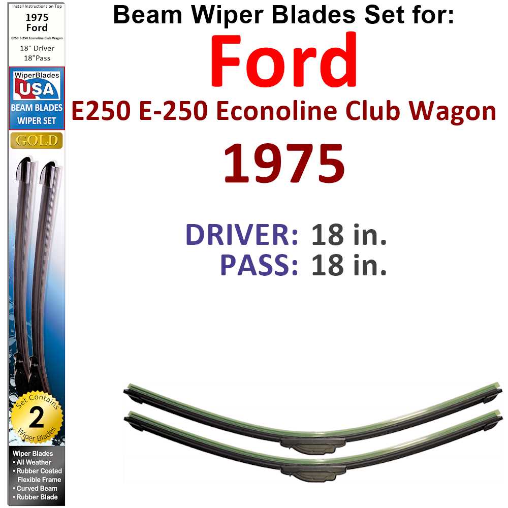 Set of two Beam Wiper Blades designed for 1975 Ford E250 Econoline Club Wagon, showcasing their sleek design and durable construction.