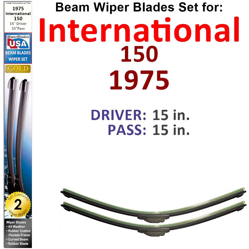 Set of two Beam Wiper Blades designed for 1975 International 150, showcasing their flexible and durable construction.