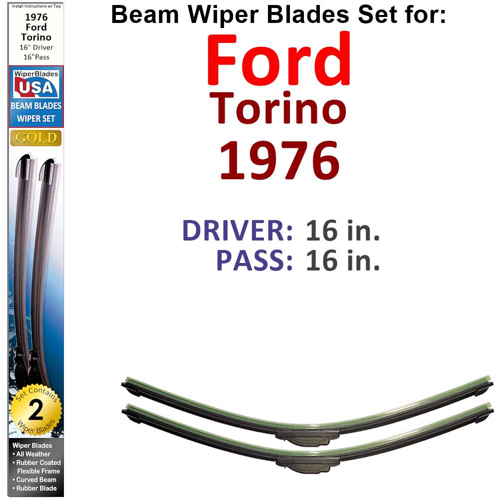 Set of two Beam Wiper Blades designed for 1976 Ford Torino, showcasing their flexible and durable construction.