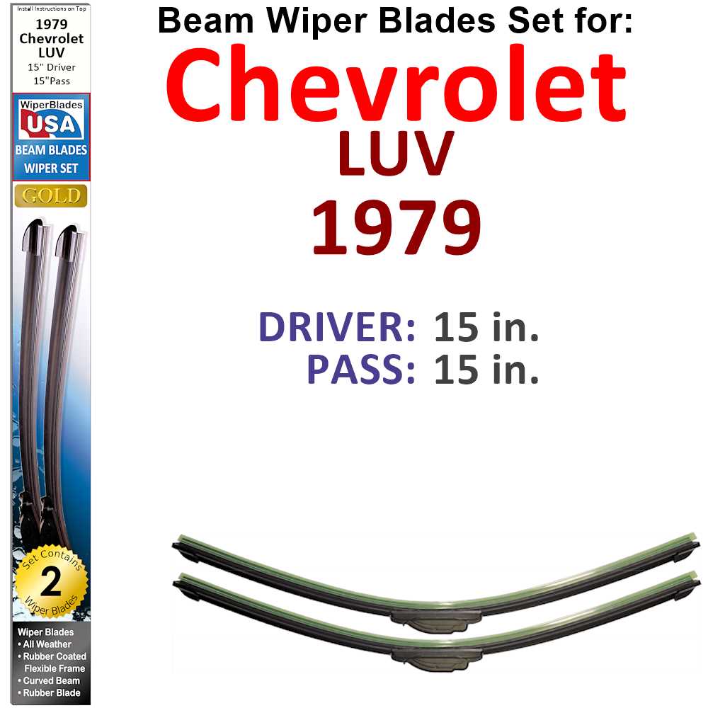 Set of 2 Beam Wiper Blades designed for 1979 Chevrolet LUV, showcasing their flexible and durable construction.