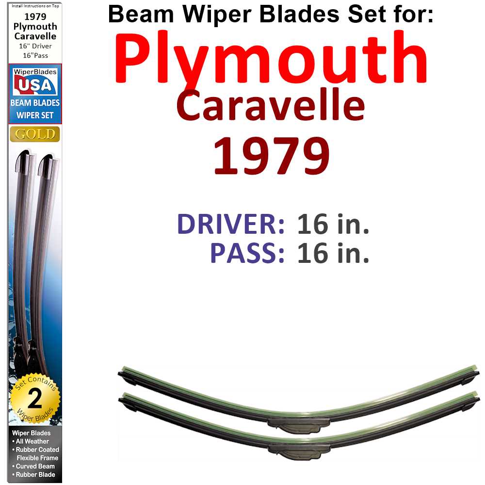Set of two Beam Wiper Blades designed for 1979 Plymouth Caravelle, showcasing their flexible and durable construction.