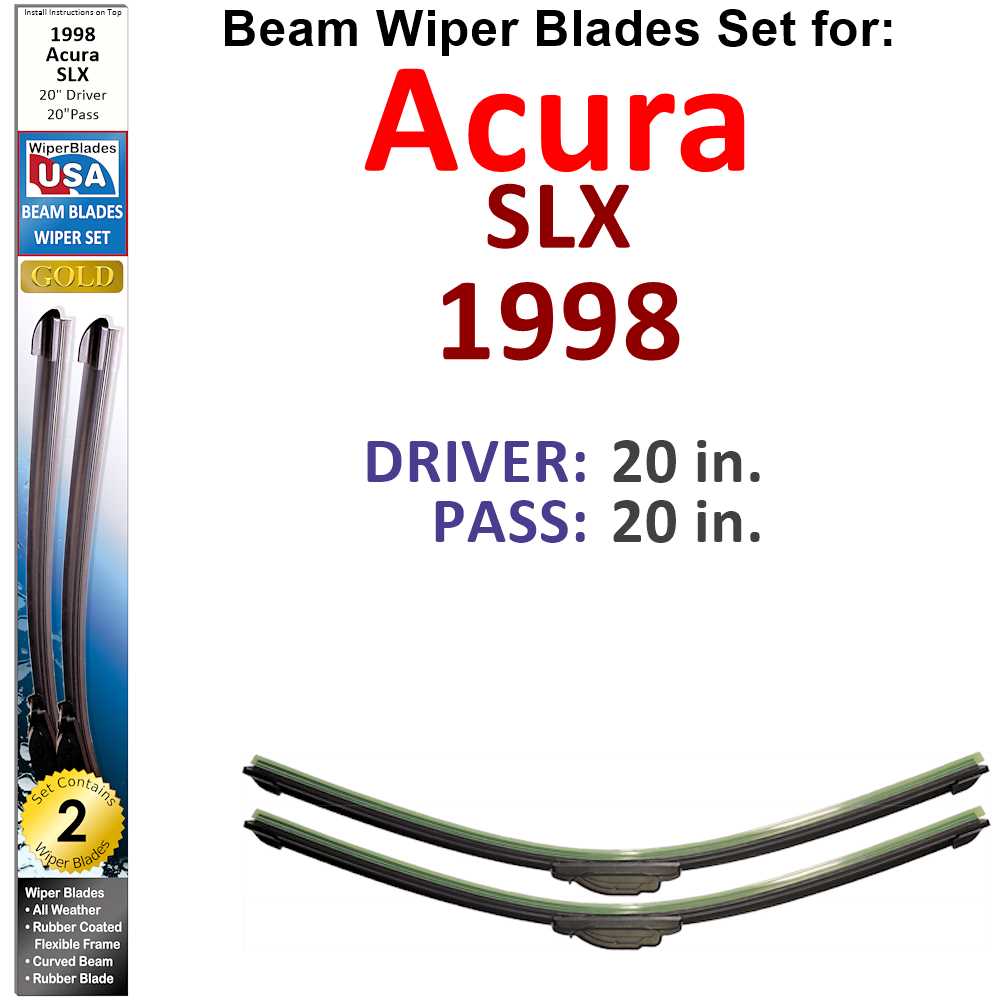 Set of two Beam Wiper Blades designed for 1998 Acura SLX, showcasing their flexible and durable construction.