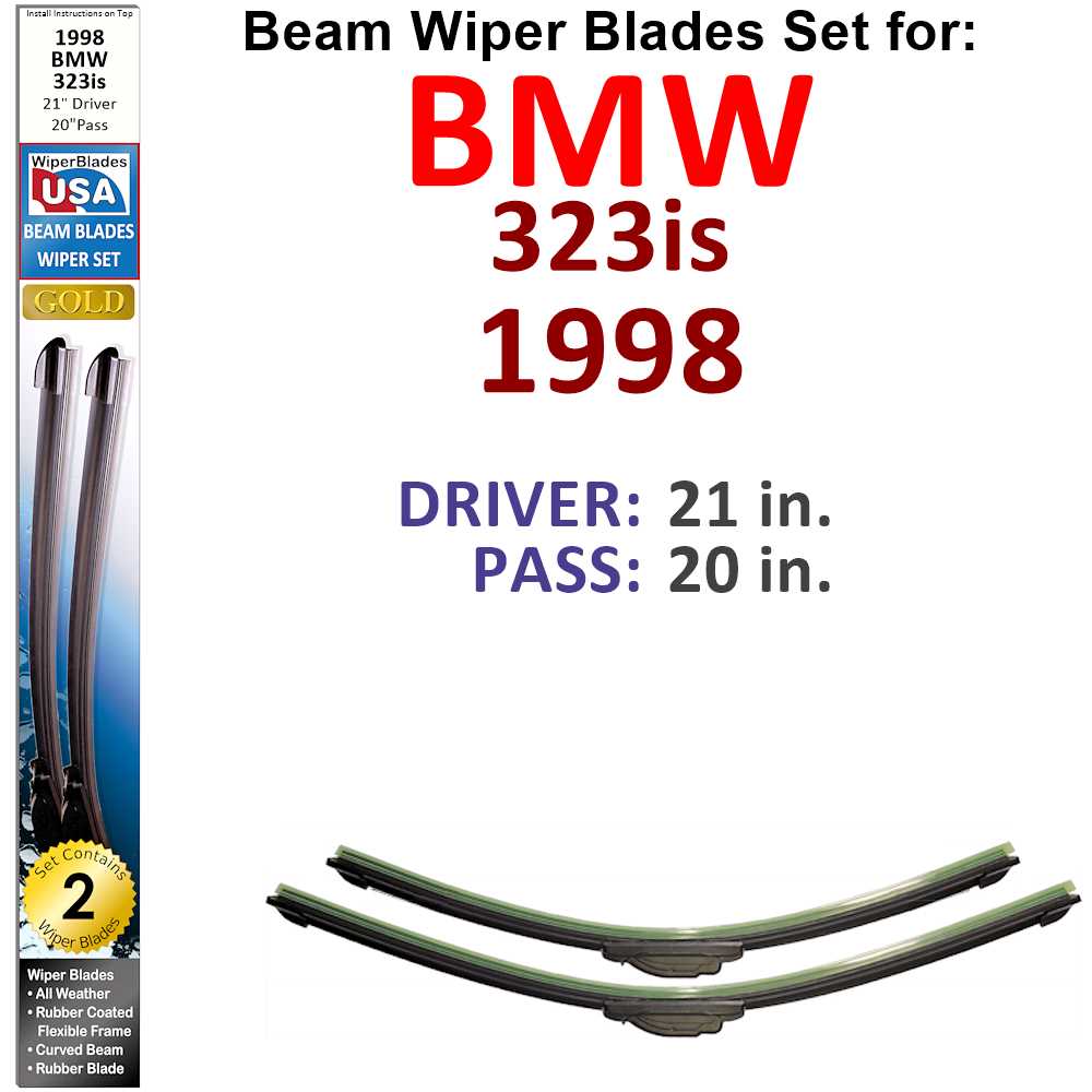 Set of two Beam Wiper Blades designed for 1998 BMW 323is, showcasing their flexible and durable construction.