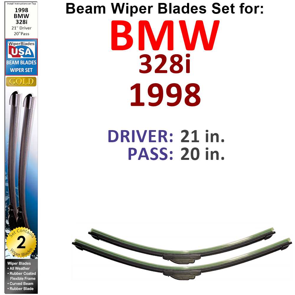 Set of two Beam Wiper Blades designed for 1998 BMW 328i, showcasing their flexible and durable construction.