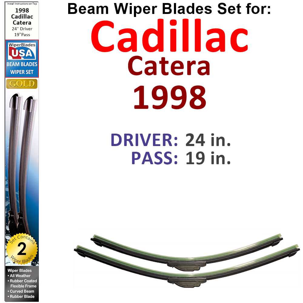 Set of two Beam Wiper Blades designed for 1998 Cadillac Catera, showcasing their flexible and durable construction.