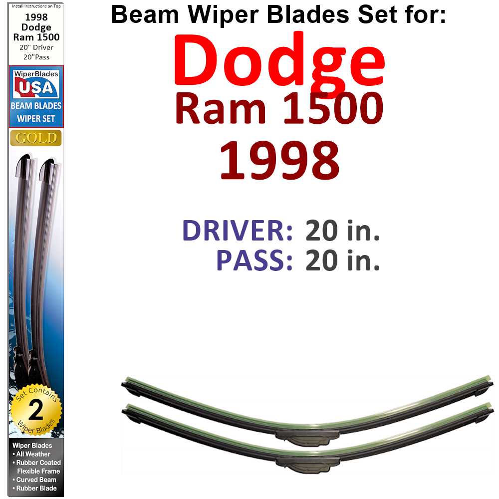 Set of two Beam Wiper Blades designed for 1998 Dodge Ram 1500, showcasing their flexible and durable construction.