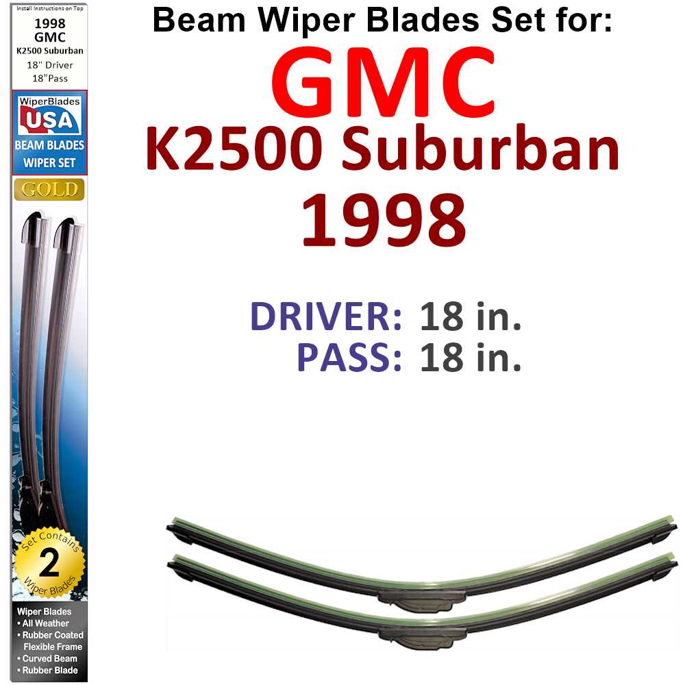 Set of two Beam Wiper Blades designed for 1998 GMC K2500 Suburban, showcasing their flexible and durable construction.
