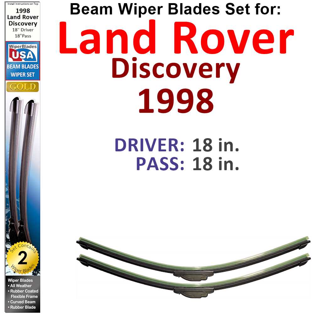 Set of two Beam Wiper Blades designed for 1998 Land Rover Discovery, showcasing their flexible and durable construction.