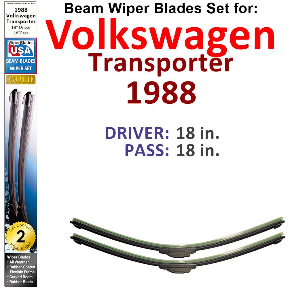 Set of two Beam Wiper Blades designed for 1988 Volkswagen Transporter, showcasing their flexible and durable construction.