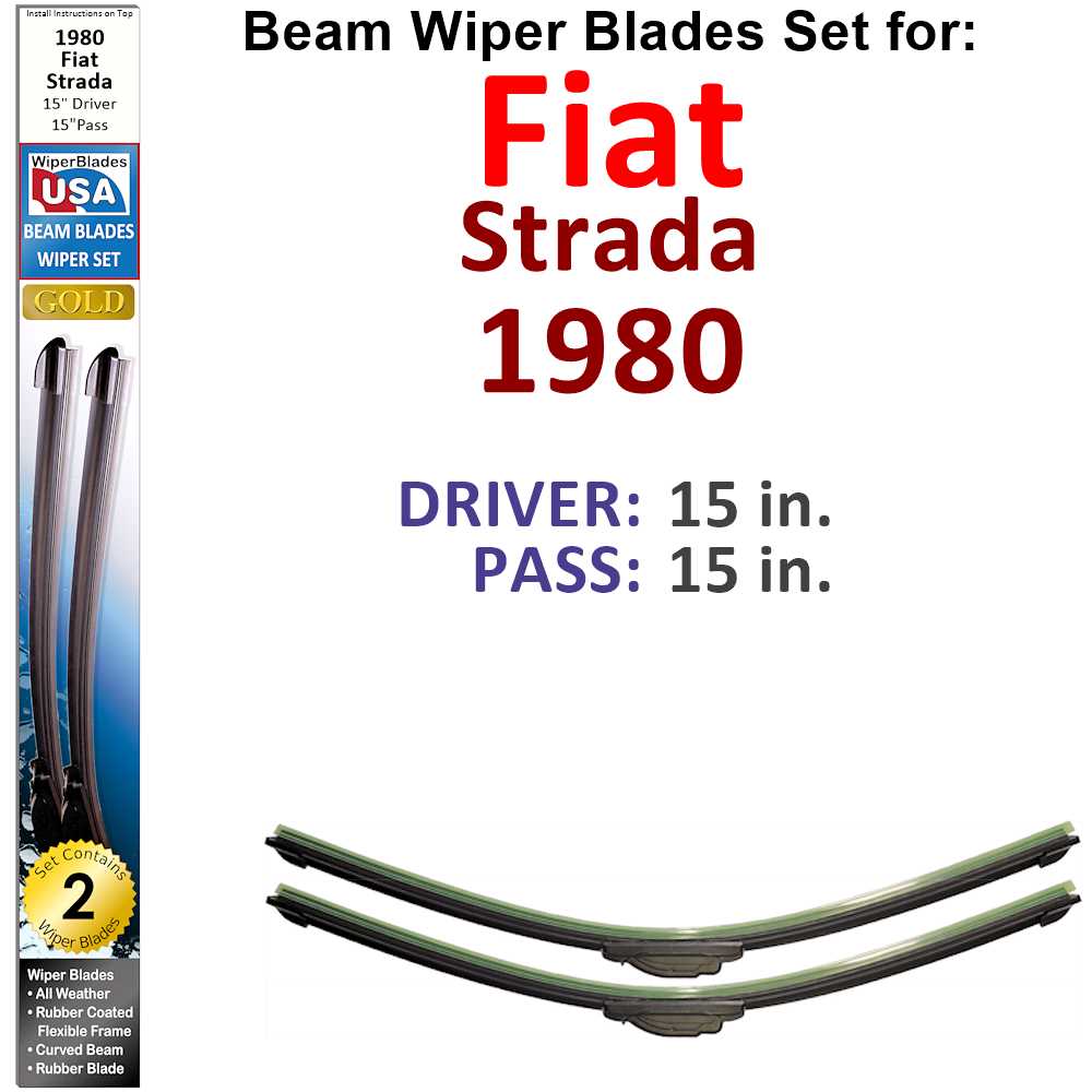 Set of two Beam Wiper Blades designed for 1980 Fiat Strada, showcasing their flexible and durable construction.