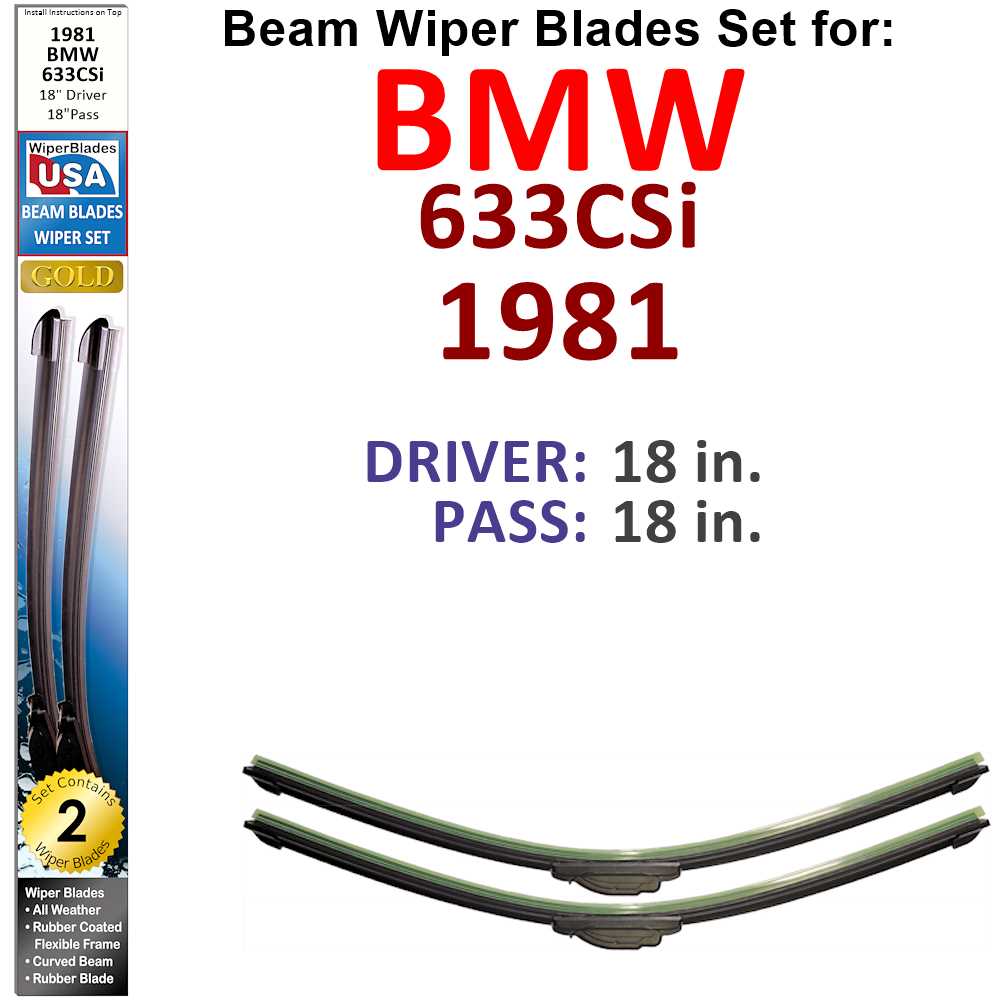 Set of two Beam Wiper Blades designed for 1981 BMW 633CSi, showcasing their flexible and durable construction.