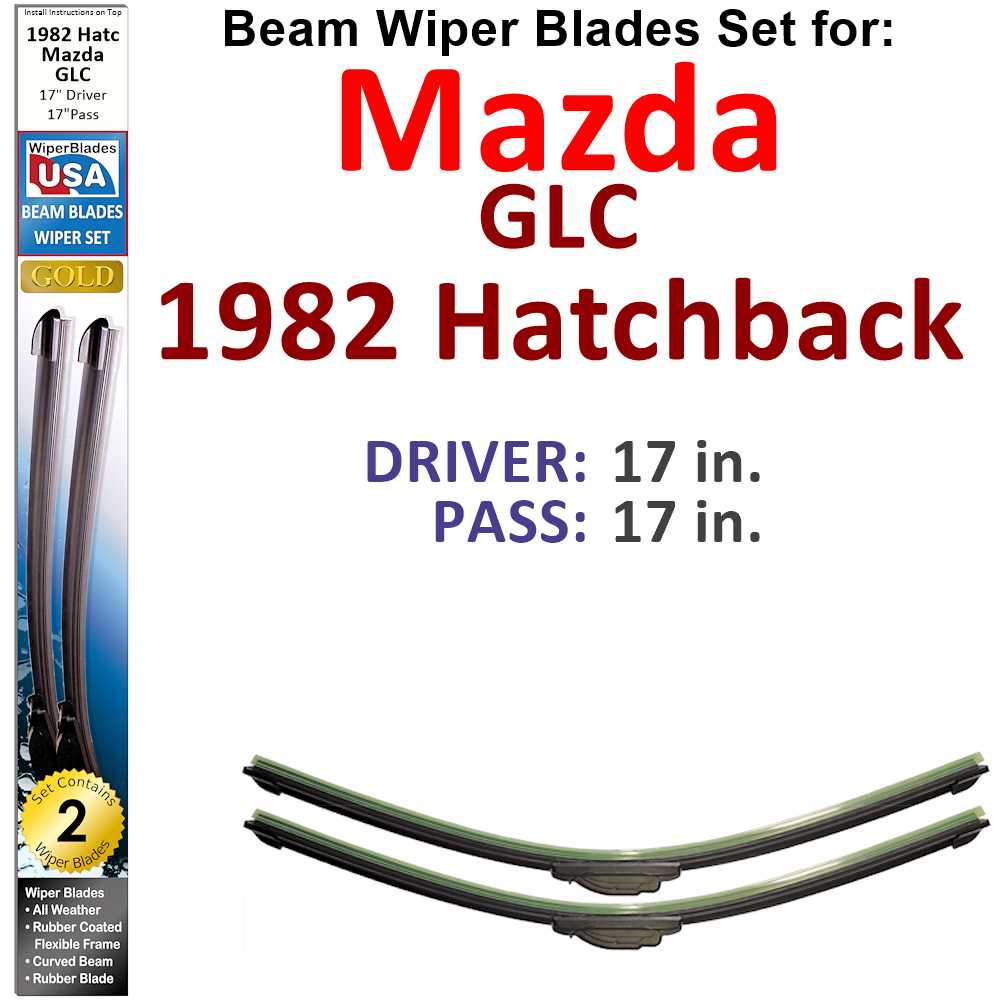 Set of 2 Beam Wiper Blades designed for 1982 Mazda GLC Hatchback, showcasing their flexible and durable design.