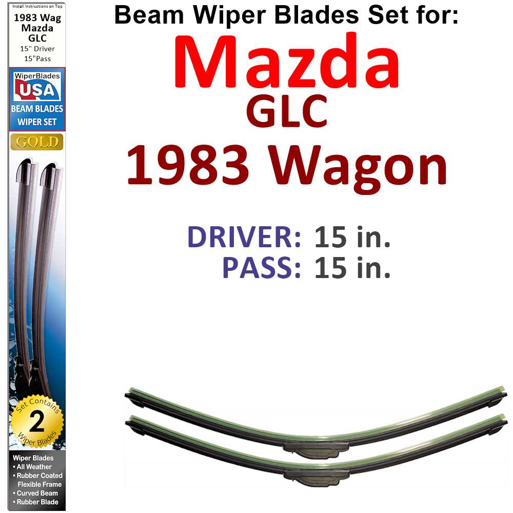 Set of two Beam Wiper Blades designed for 1983 Mazda GLC Wagon, showcasing their flexible and durable construction.