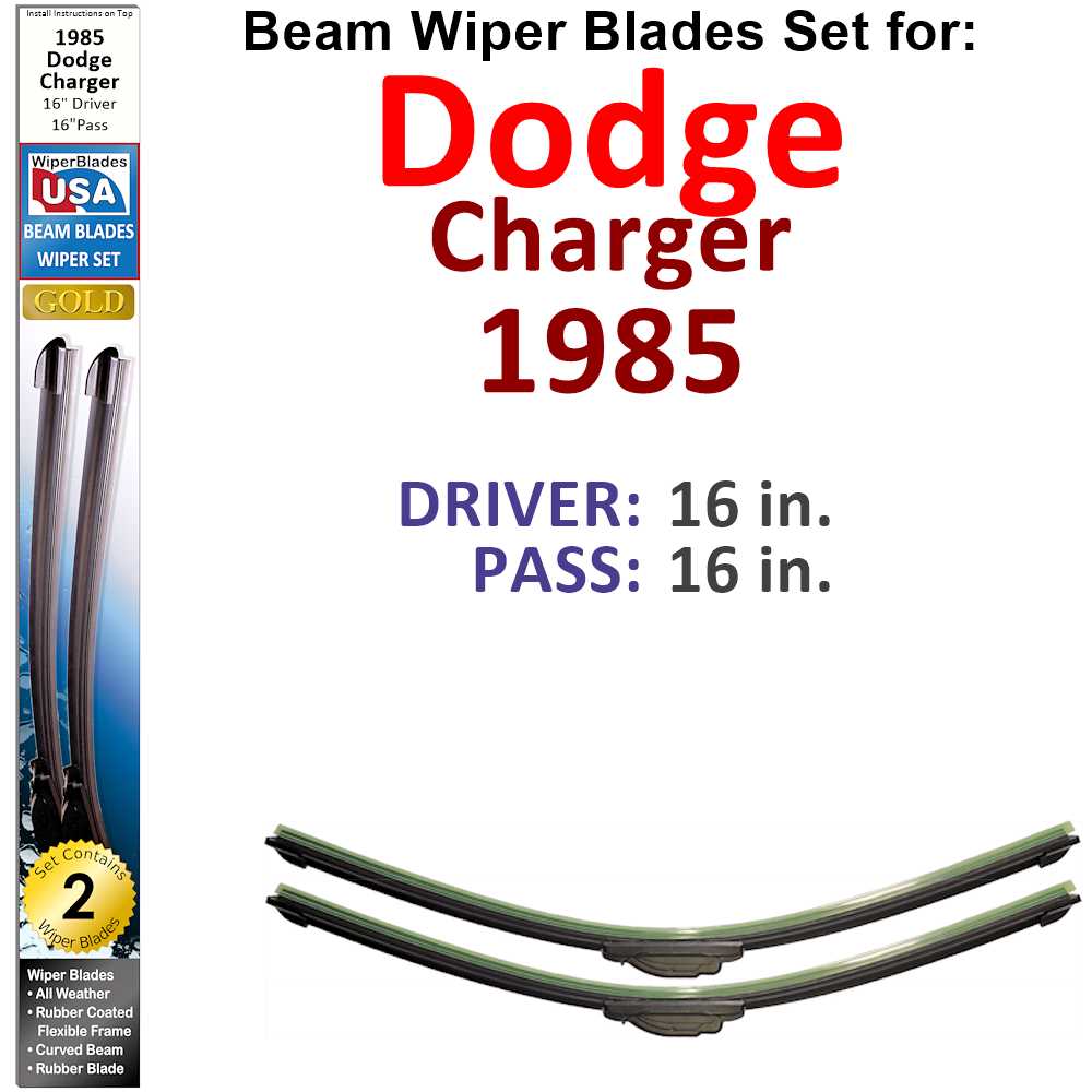 Set of two Beam Wiper Blades designed for 1985 Dodge Charger, showcasing their flexible and durable construction.