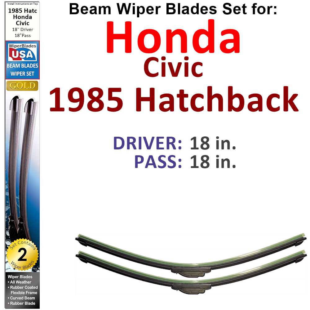 Set of two Beam Wiper Blades designed for 1985 Honda Civic Hatchback, showcasing their flexible and durable construction.