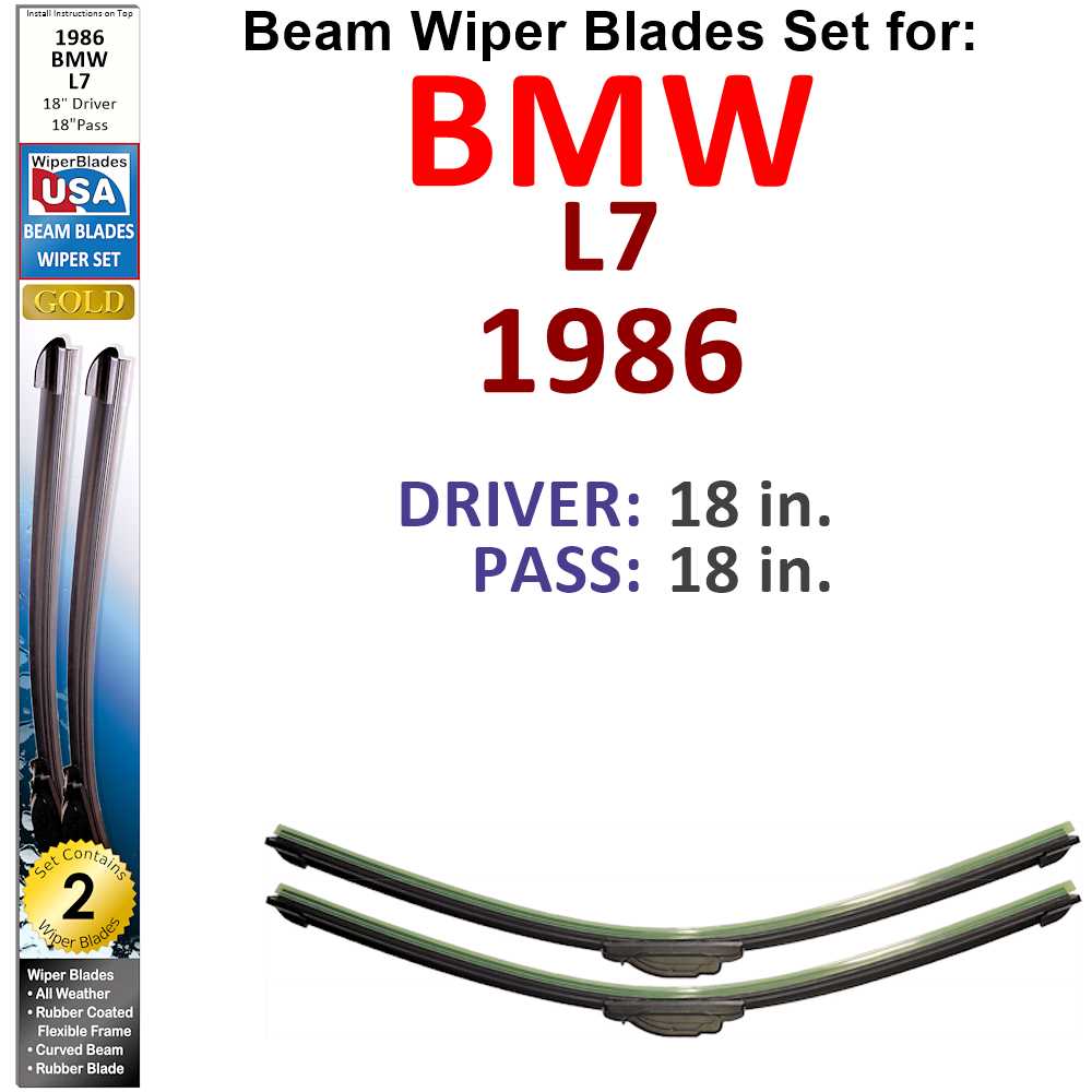 Set of 2 Beam Wiper Blades designed for 1986 BMW L7, showcasing their sleek low-profile design and durable construction.