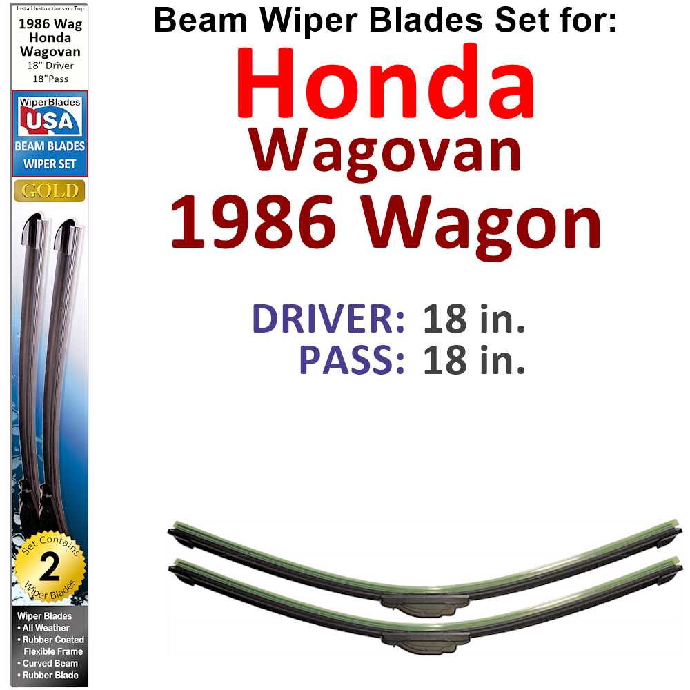Set of two Beam Wiper Blades designed for 1986 Honda Wagovan Wagon, showcasing their flexible and durable construction.