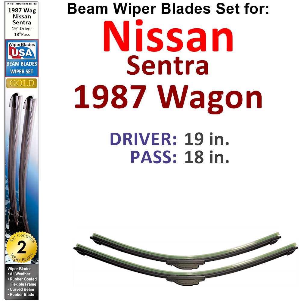 Set of 2 Beam Wiper Blades designed for 1987 Nissan Sentra Wagon, showcasing their flexible and durable construction.