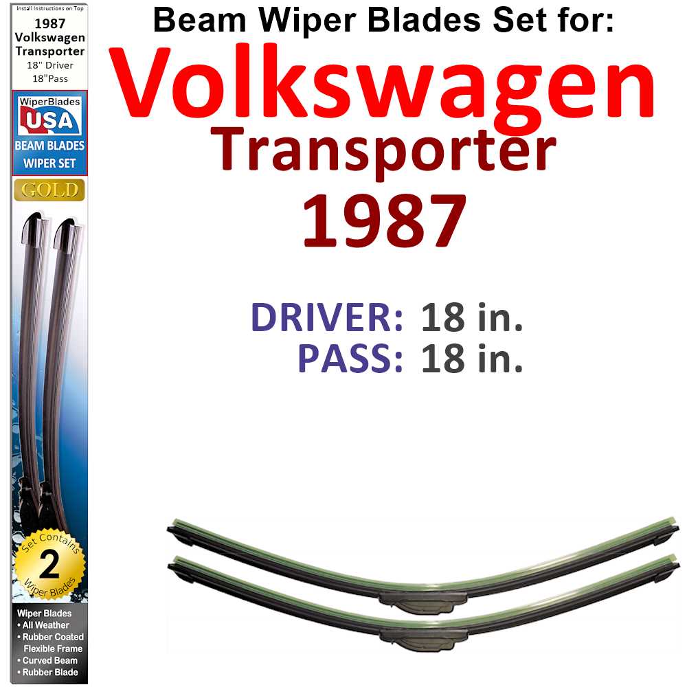 Set of two Beam Wiper Blades designed for 1987 Volkswagen Transporter, showcasing their flexible and durable design.