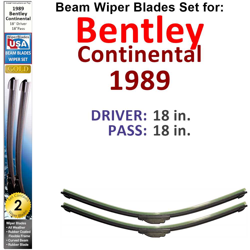 Set of two Beam Wiper Blades designed for 1989 Bentley Continental, showcasing their sleek design and durable construction.