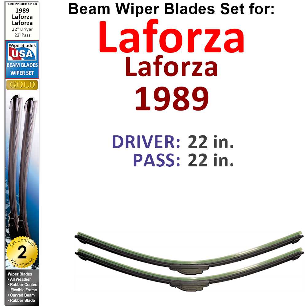 Set of two Beam Wiper Blades designed for 1989 Laforza Laforza, showcasing their flexible and durable construction.