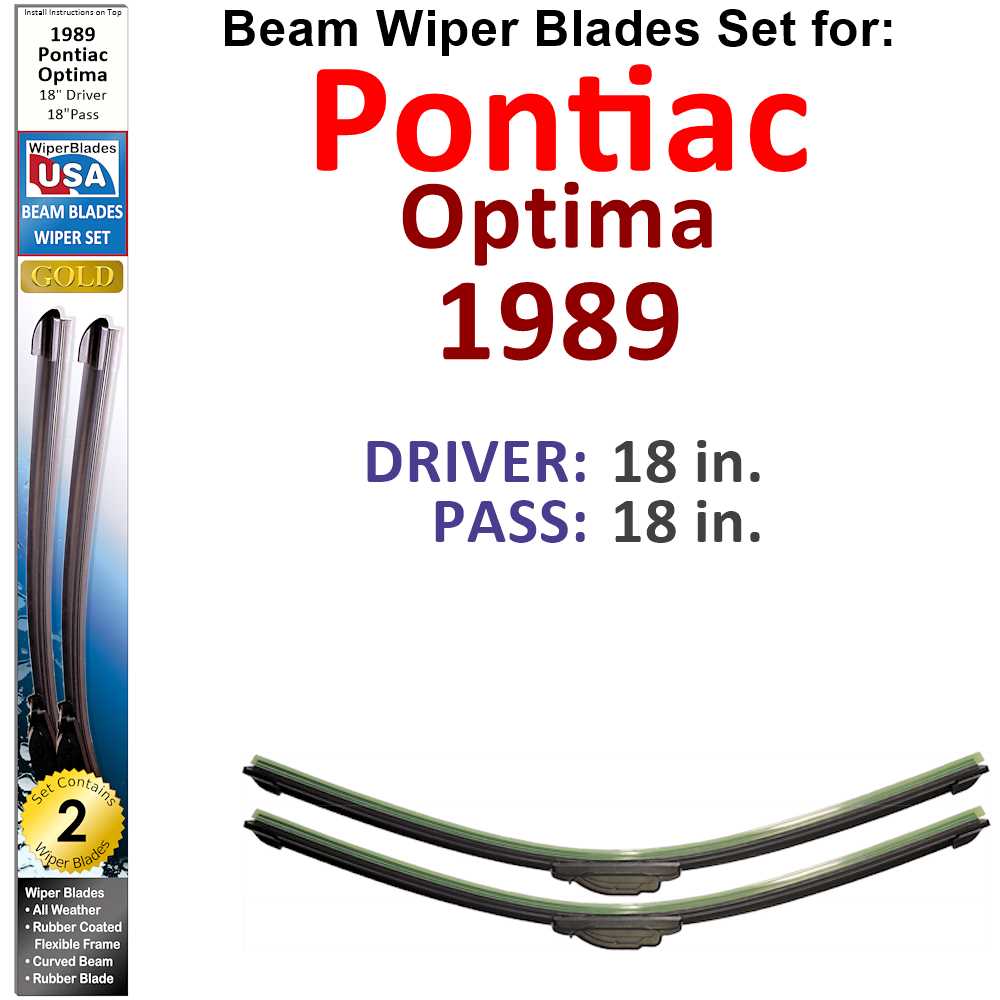 Set of two Beam Wiper Blades designed for 1989 Pontiac Optima, showcasing their flexible and durable construction.