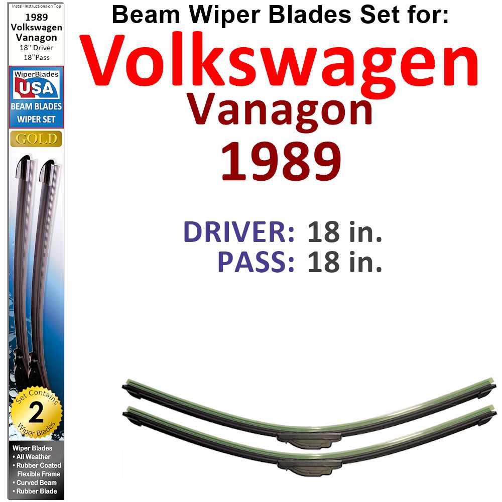 Set of 2 Beam Wiper Blades designed for 1989 Volkswagen Vanagon, showcasing their flexible and durable construction.