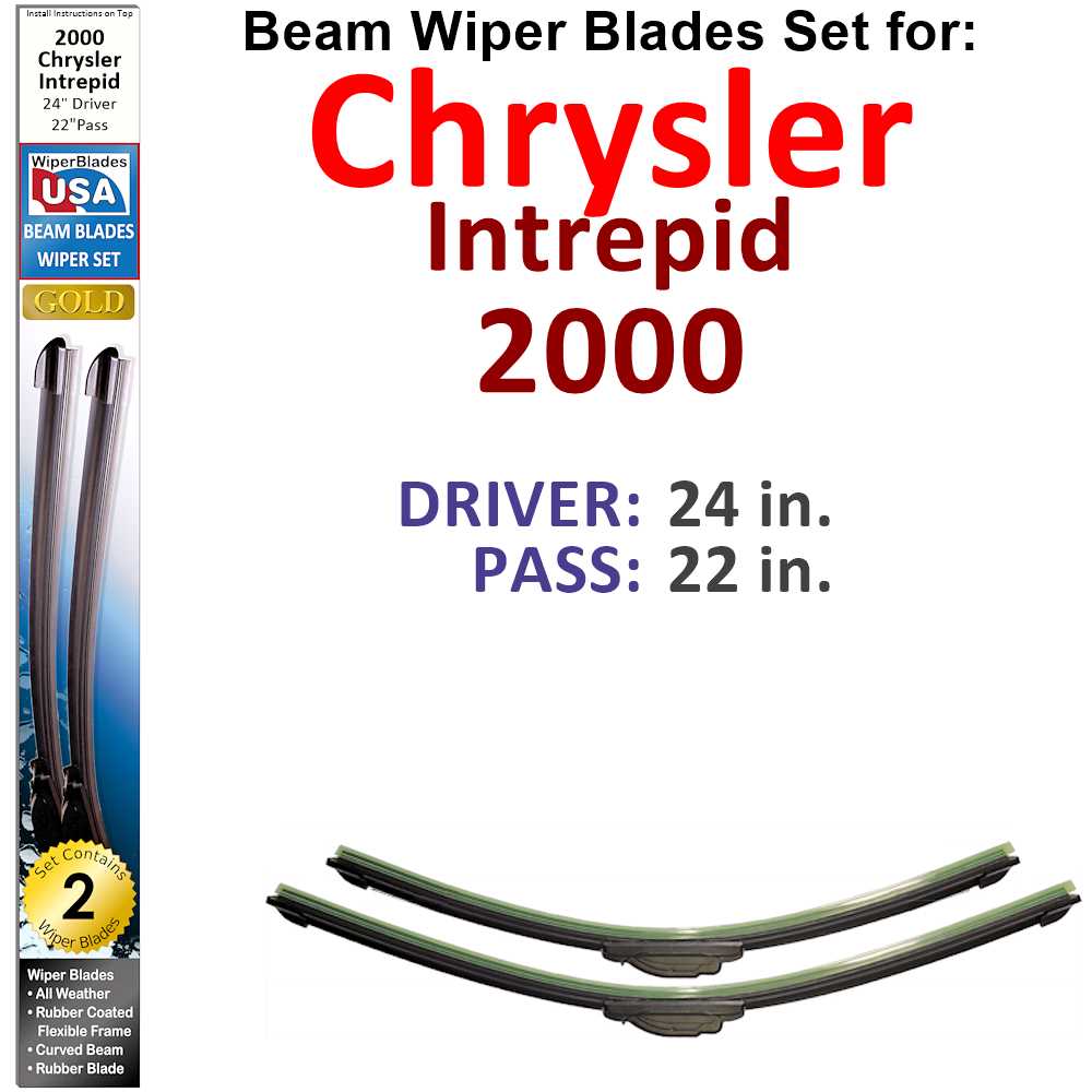 Set of two Beam Wiper Blades designed for 2000 Chrysler Intrepid, showcasing their flexible and durable construction.