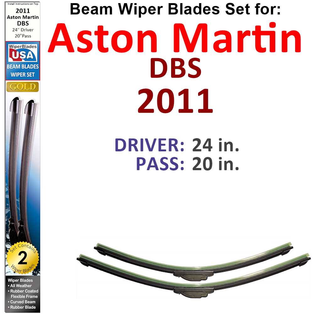 Set of two Beam Wiper Blades designed for 2011 Aston Martin DBS, showcasing their sleek design and durable construction.
