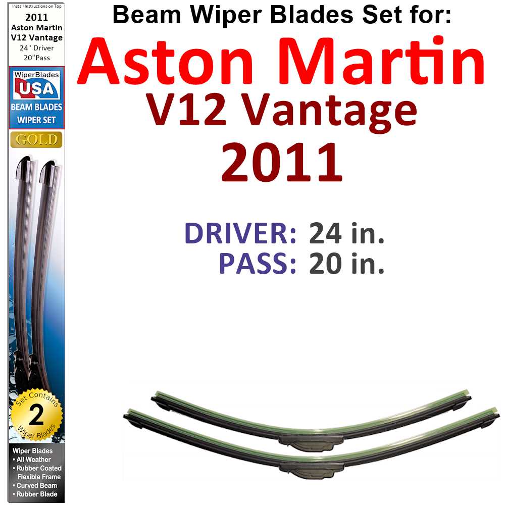 Set of two Beam Wiper Blades designed for 2011 Aston Martin V12 Vantage, showcasing their sleek design and durable construction.