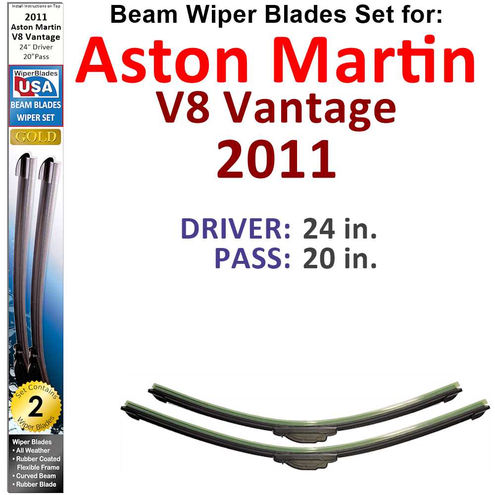 Set of 2 Beam Wiper Blades designed for 2011 Aston Martin V8 Vantage, showcasing their sleek design and durable construction.