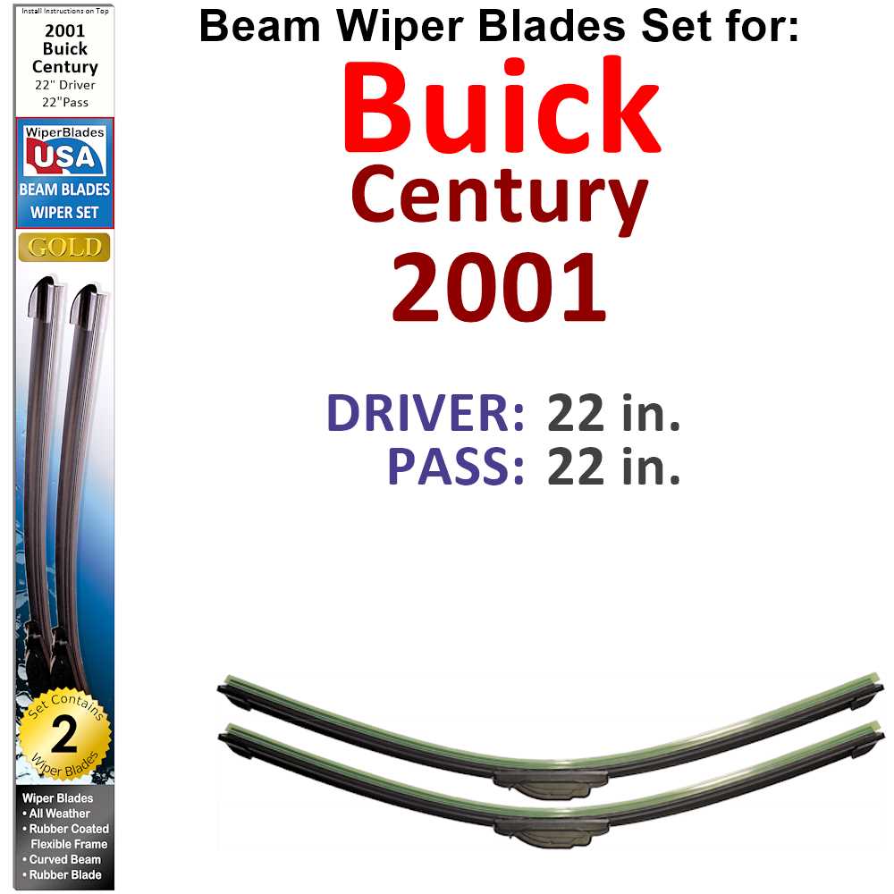Set of two Beam Wiper Blades designed for 2001 Buick Century, showcasing their flexible and durable construction.