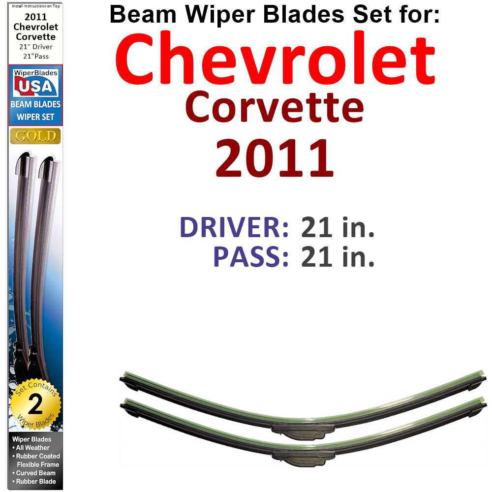 Set of 2 Beam Wiper Blades designed for 2011 Chevrolet Corvette, showcasing their flexible and durable construction.