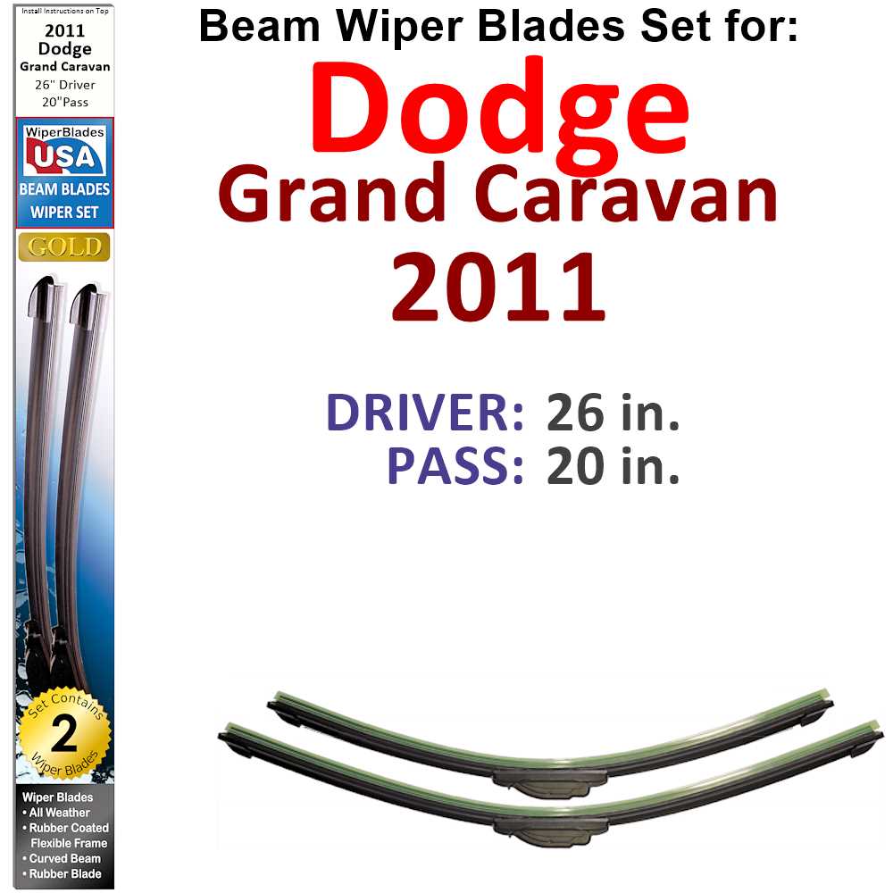 Set of 2 Beam Wiper Blades designed for 2011 Dodge Grand Caravan, showcasing their flexible and durable construction.