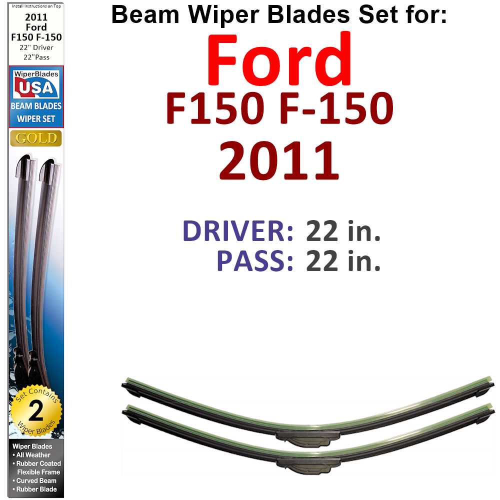 Set of two Beam Wiper Blades designed for 2011 Ford F150 F-150, showcasing their flexible and durable construction.