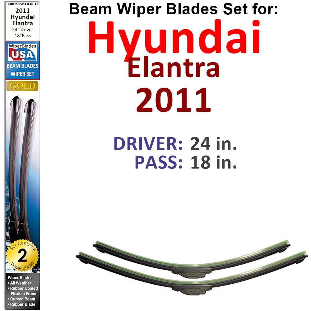 Set of two Beam Wiper Blades designed for 2011 Hyundai Elantra Touring GLS, showcasing their flexible and durable construction.