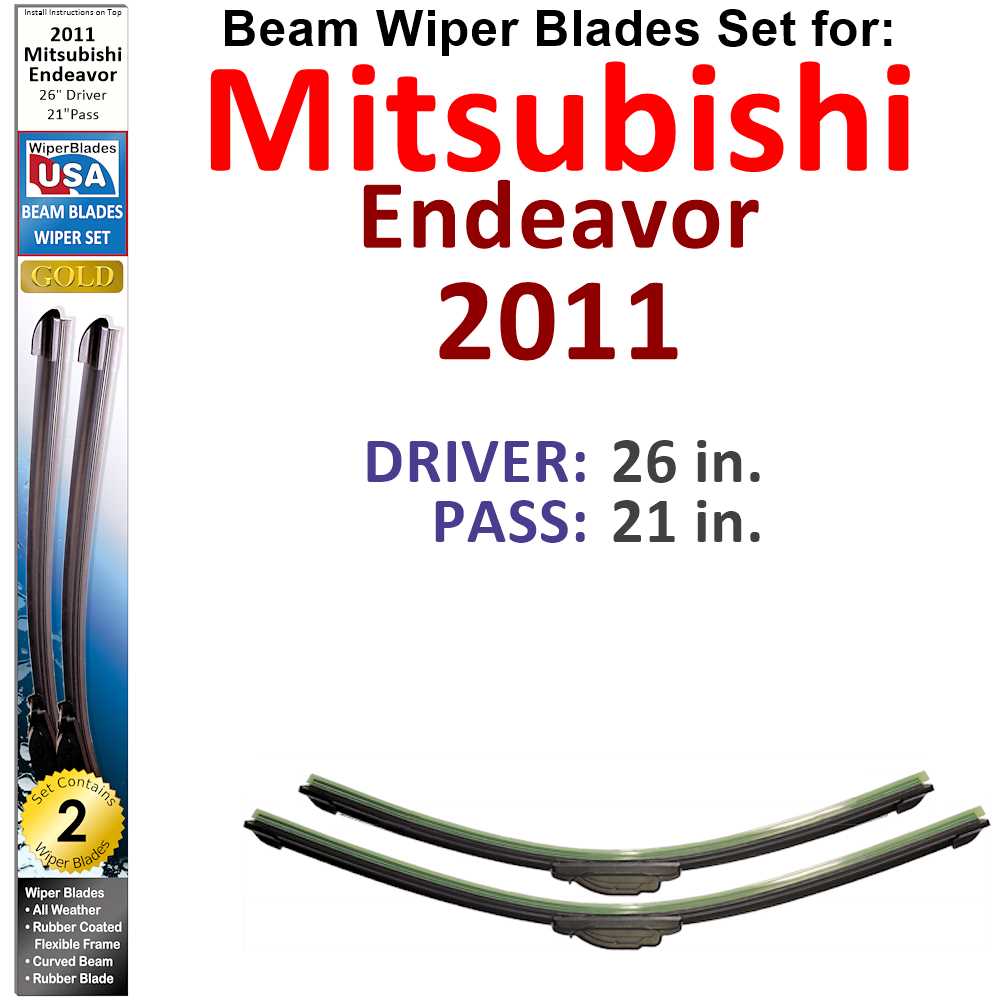 Set of two Beam Wiper Blades designed for 2011 Mitsubishi Endeavor, showcasing their flexible and durable construction.