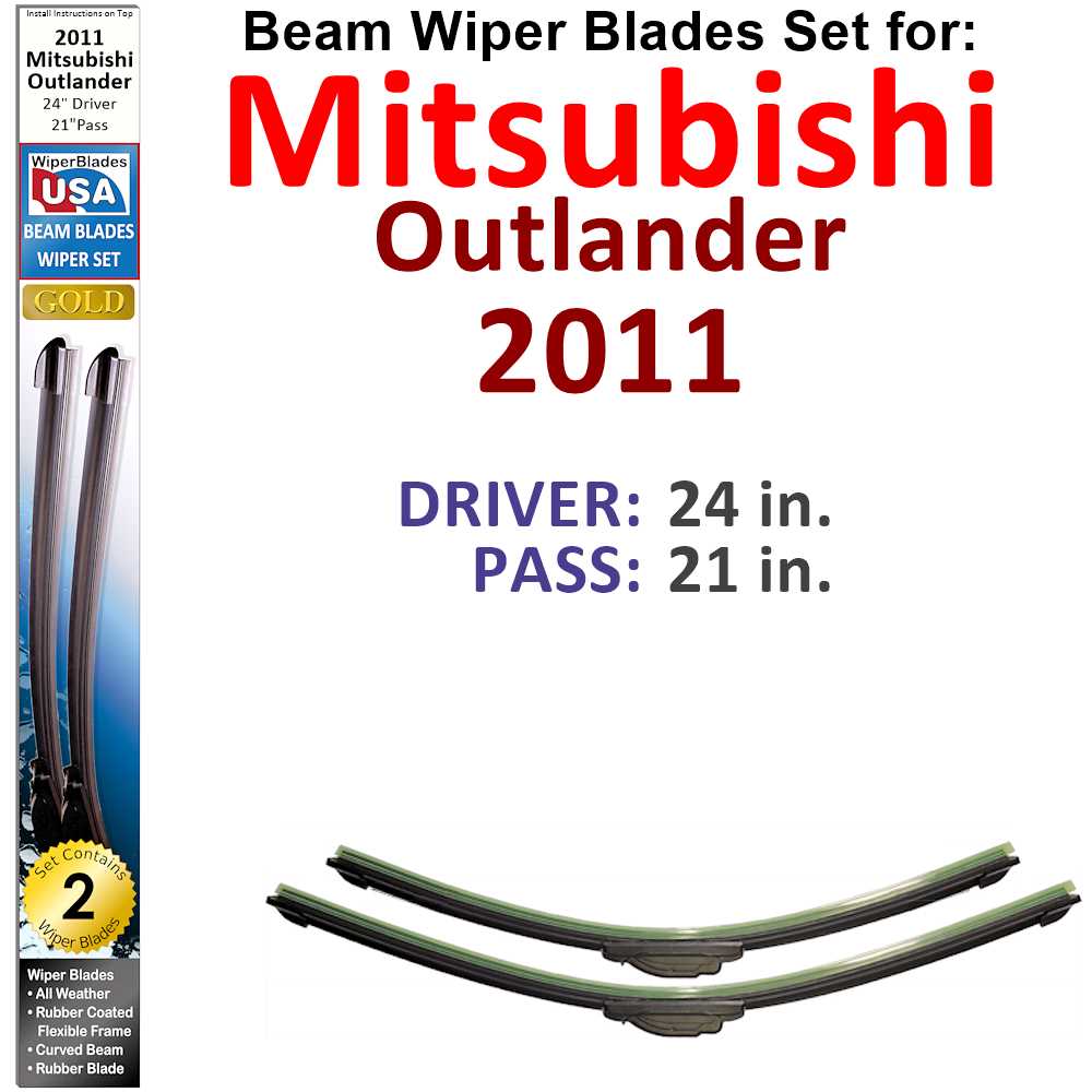 Set of 2 Beam Wiper Blades designed for 2011 Mitsubishi Outlander, showcasing their flexible and durable construction.