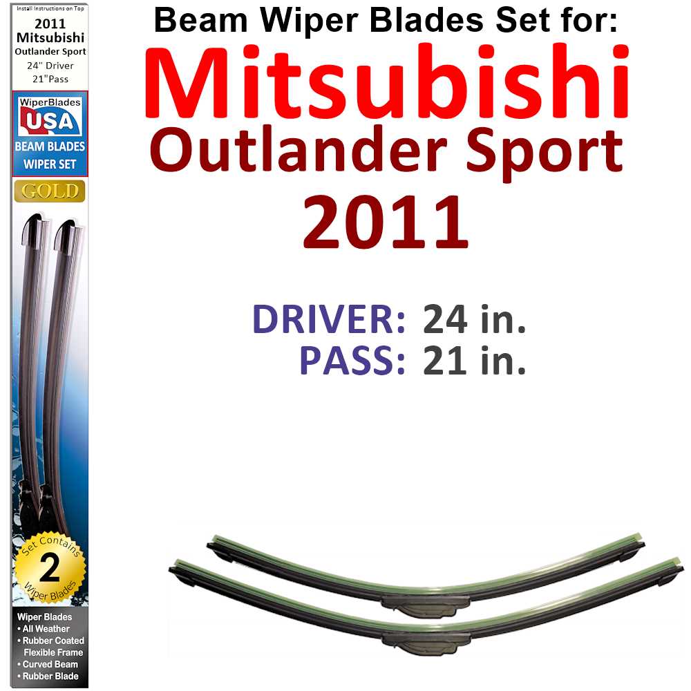 Set of 2 Beam Wiper Blades designed for 2011 Mitsubishi Outlander Sport, showcasing their flexible and durable construction.