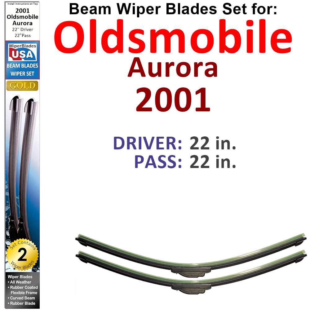 Set of two Beam Wiper Blades designed for 2001 Oldsmobile Aurora, showcasing their flexible and durable construction.