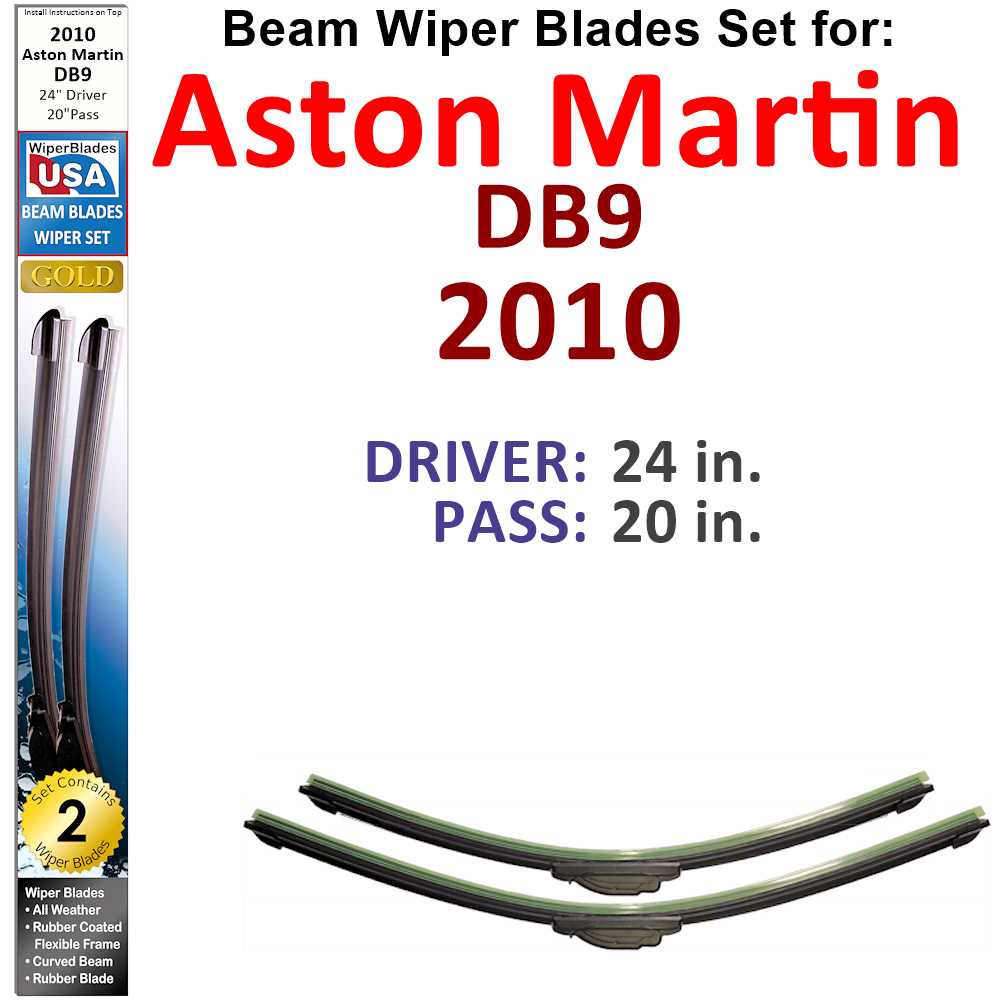 Set of 2 Beam Wiper Blades designed for 2010 Aston Martin DB9, showcasing their flexible and durable design.